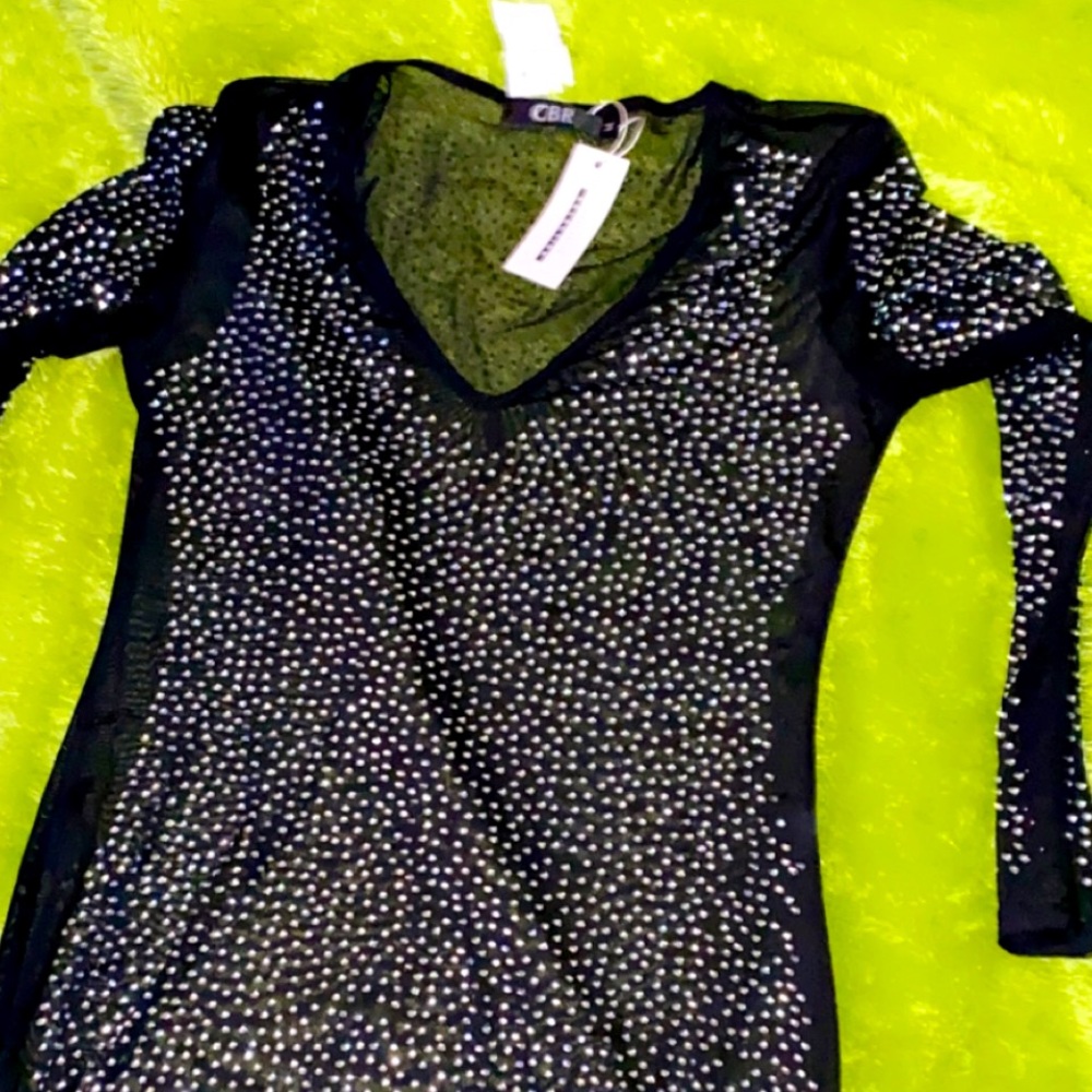 Sheer diamond studded black dress